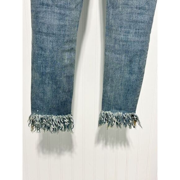 Free People Frayed Hem Distressed‎ Mid Rise Skinny Jeans Blue Stonewash Size 24 - Picture 7 of 11